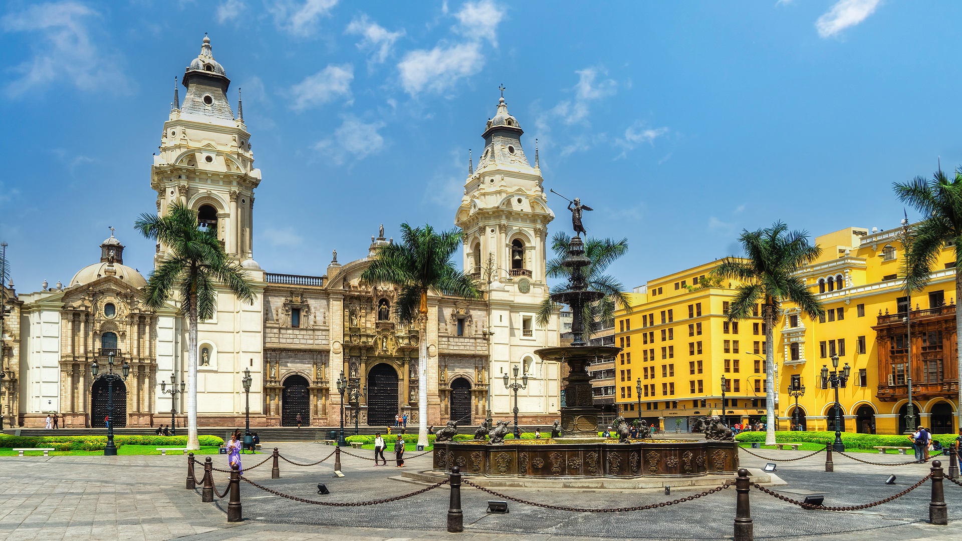 the Plaza Mayor, also known as the Plaza de Armas, located in the historic center of Lima, Peru