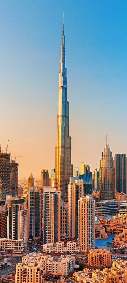 the Burj Khalifa, the tallest building in the world, located in Dubai, United Arab Emirates