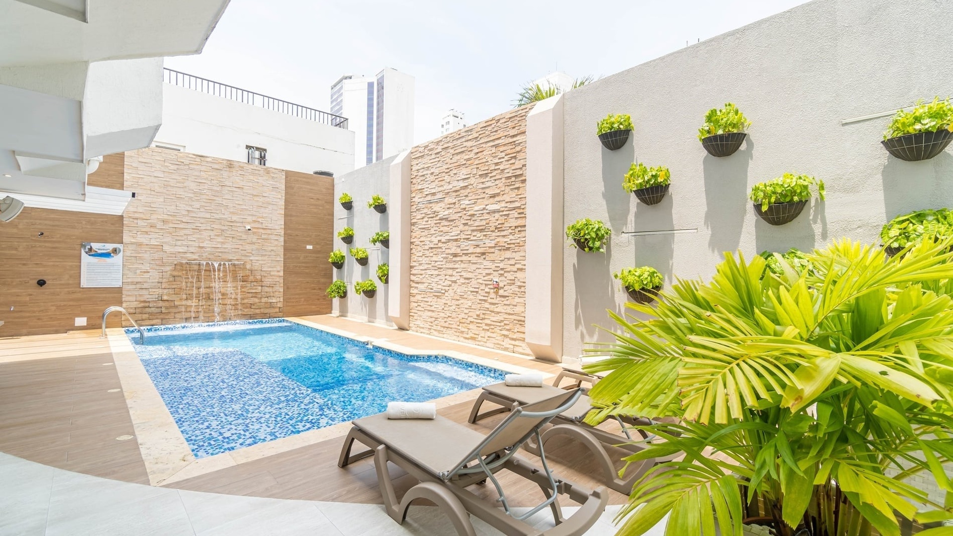 the pool and terrace area of the Hotel Barlovento in Cartagena de Indias, Colombia