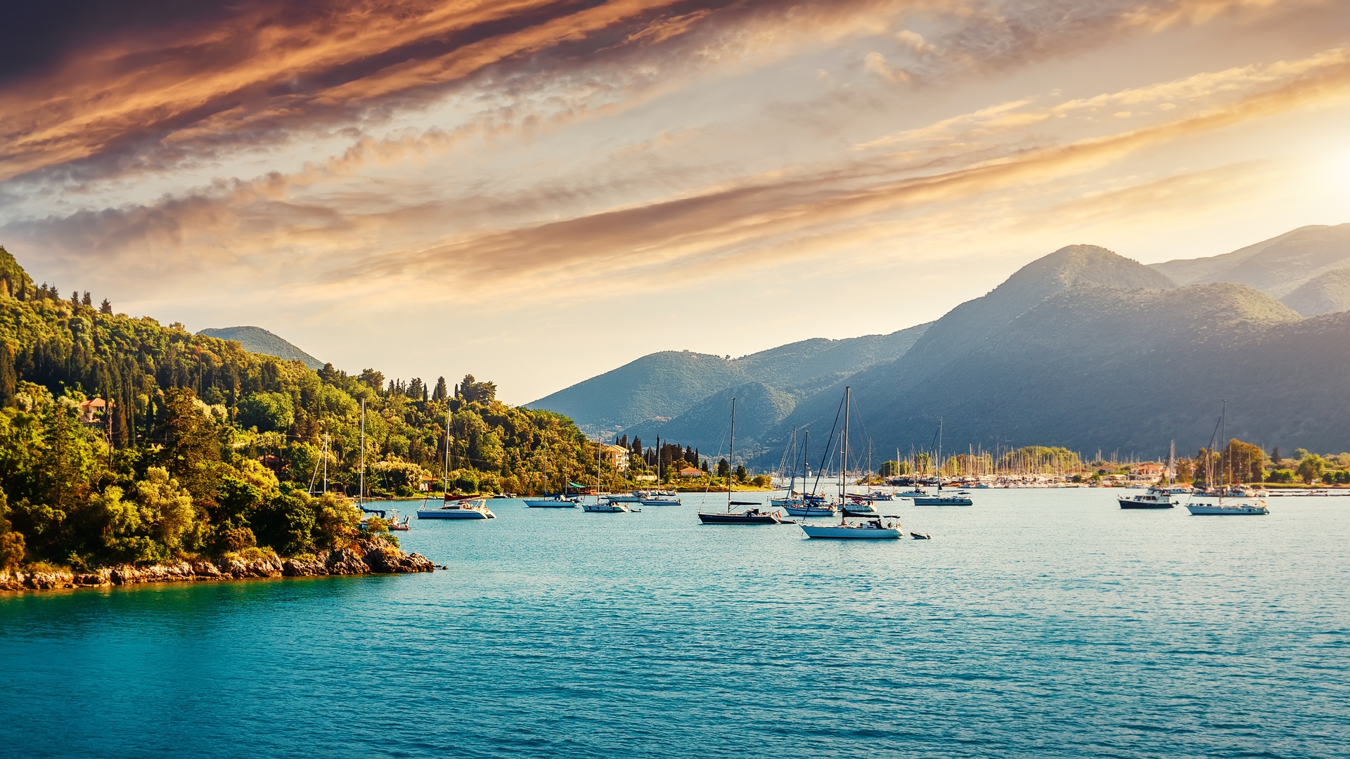 Scenic Mediterranean bay with boats