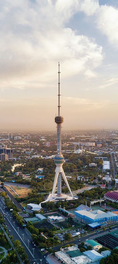 the Tashkent Television Tower, a prominent landmark in Tashkent, Uzbekistan