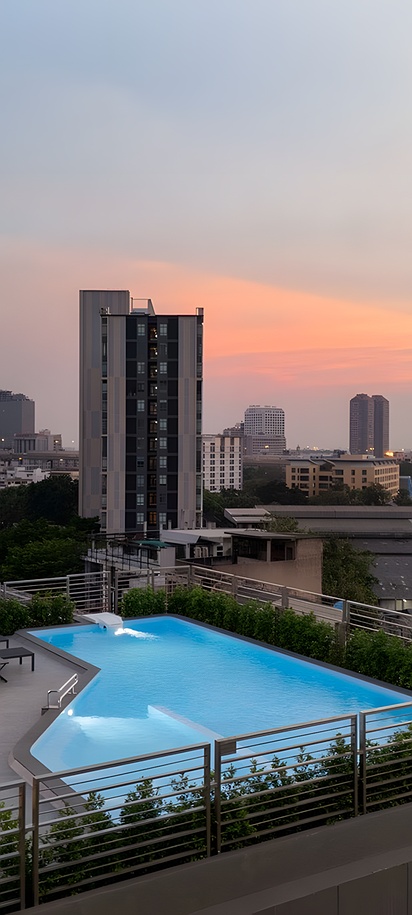 rooftop swimming pool at the Lumen Bangkok Udomsuk Station hotel in Bangkok, Thailand