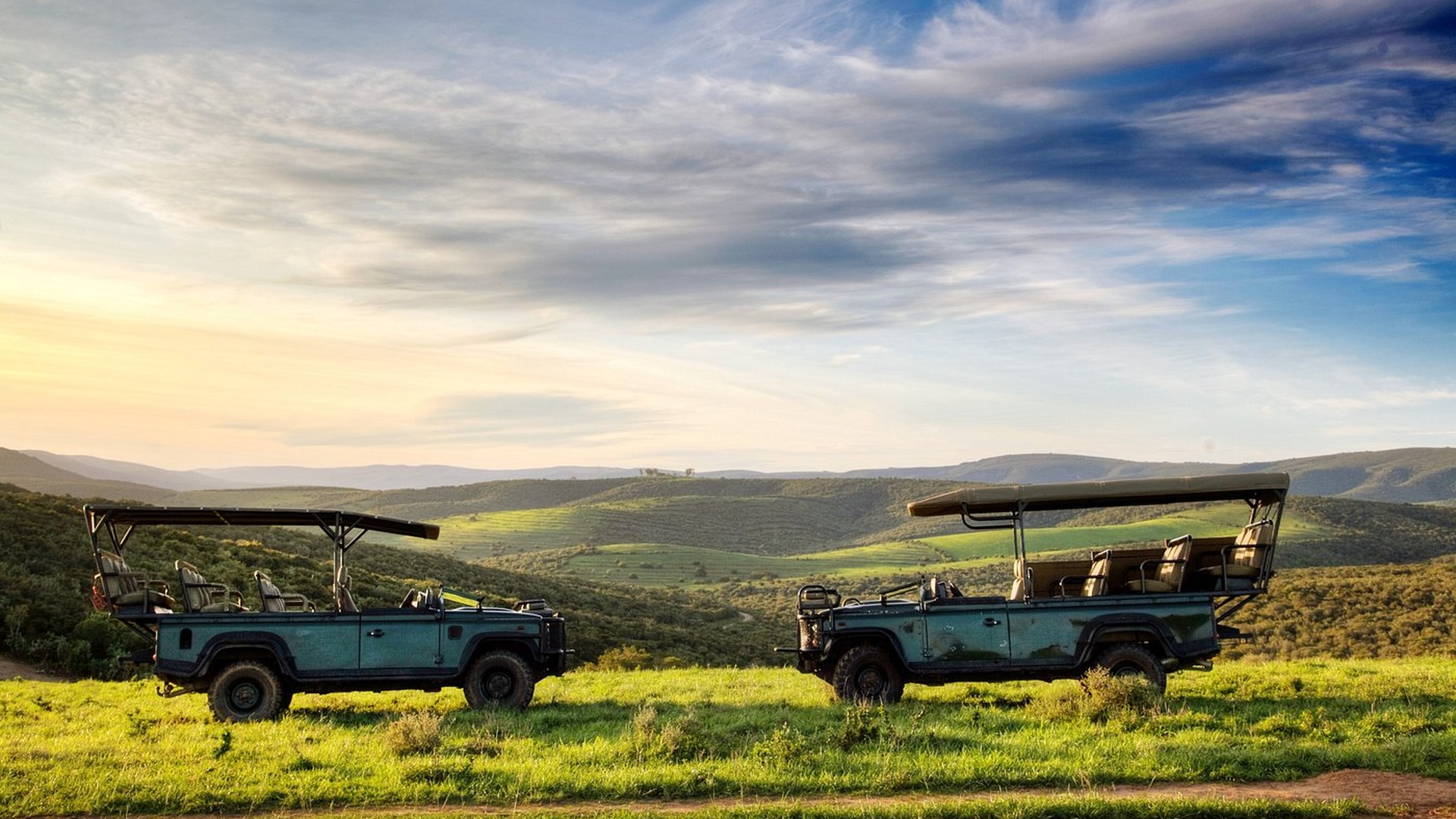 two safari vehicles at the Bellevue Forest Reserve in South Africa