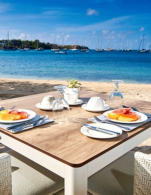 an aerial view of the Calabash Hotel in Grenada, located on the secluded L'Anse Aux Epines beach