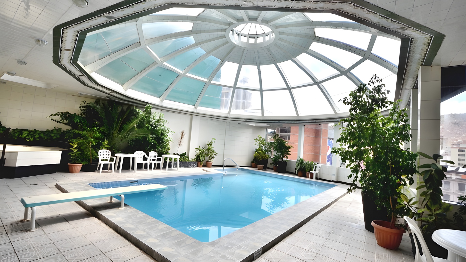 the indoor swimming pool area at the Hotel Presidente in La Paz, Bolivia