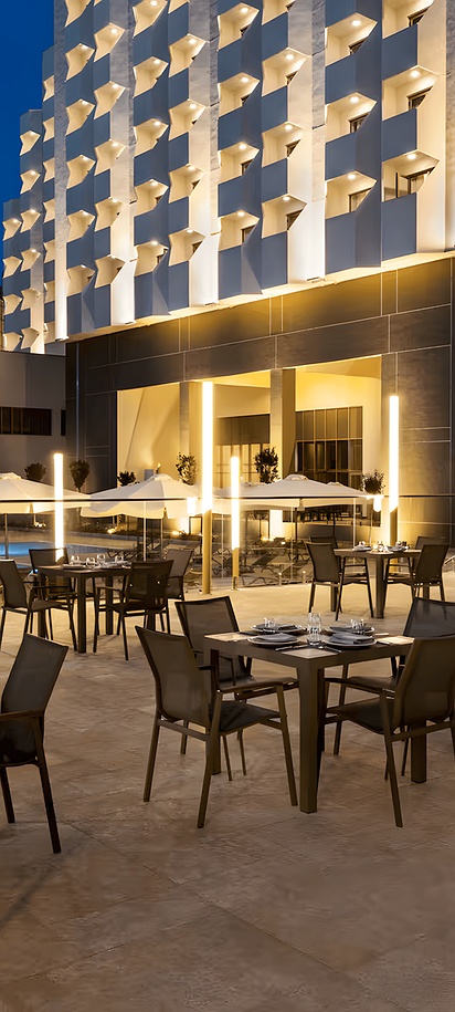 outdoor dining area of the Wyndham Bukhara hotel