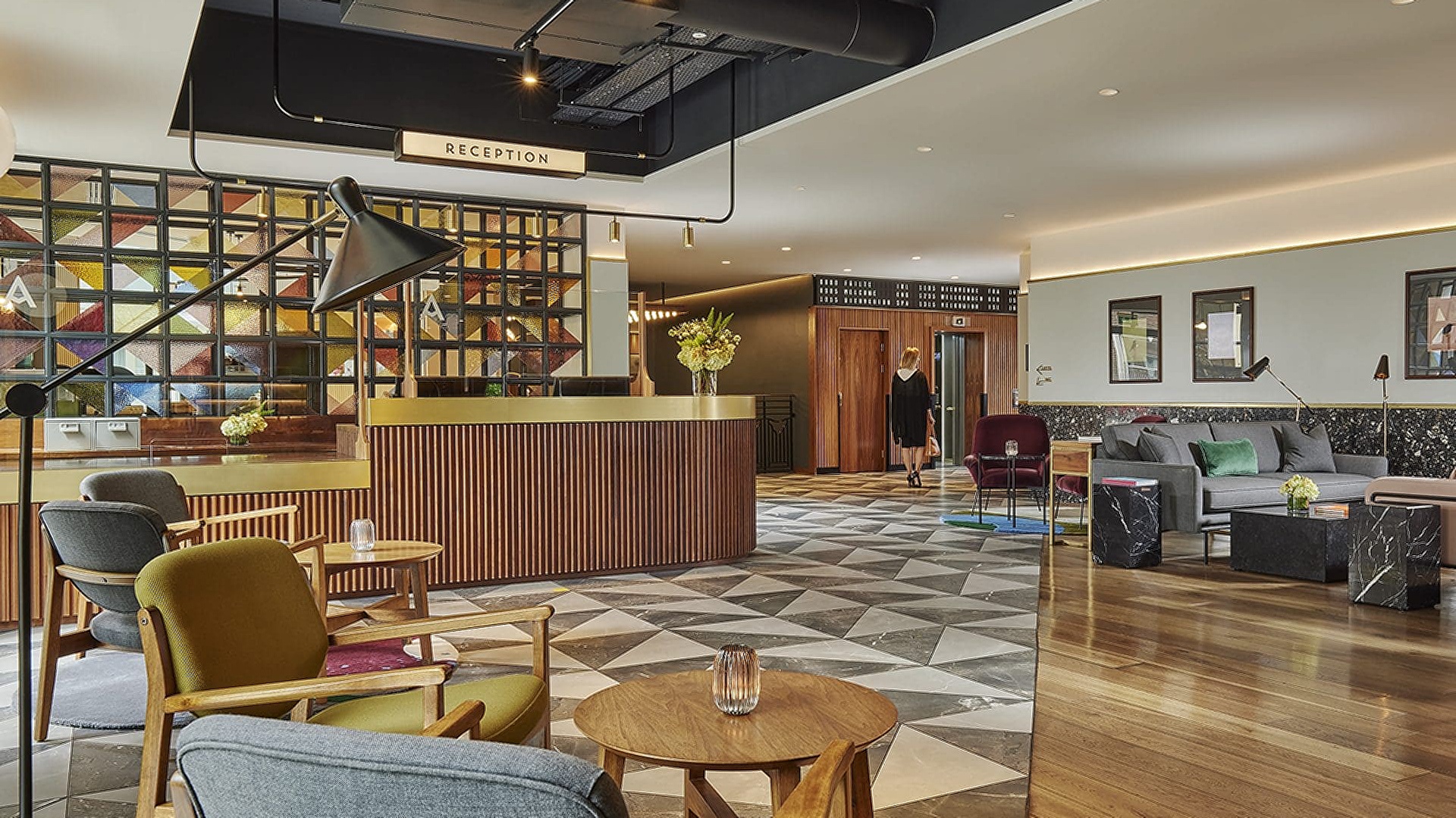 lobby of The Alex Hotel in Dublin, Ireland