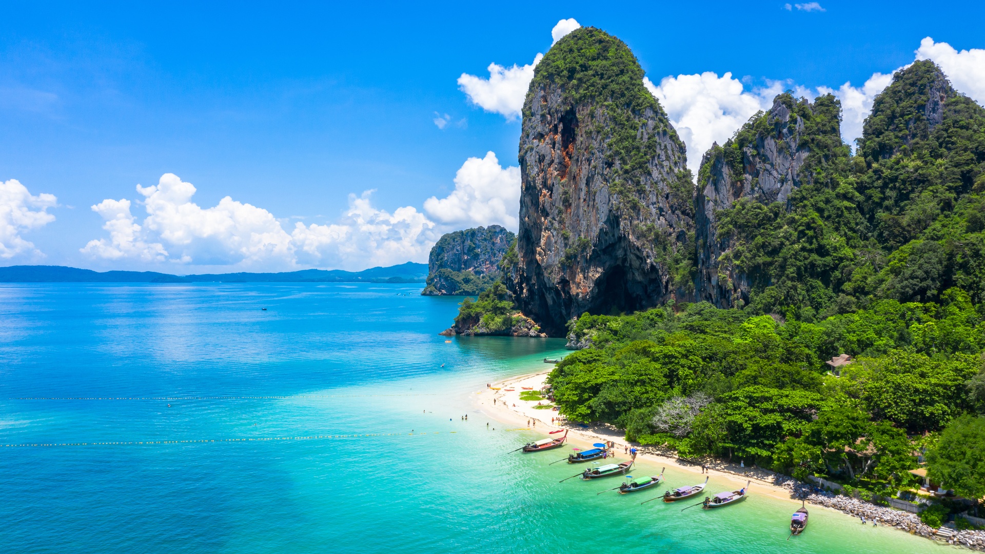  a scenic view of Railay Beach in Krabi, Thailand
