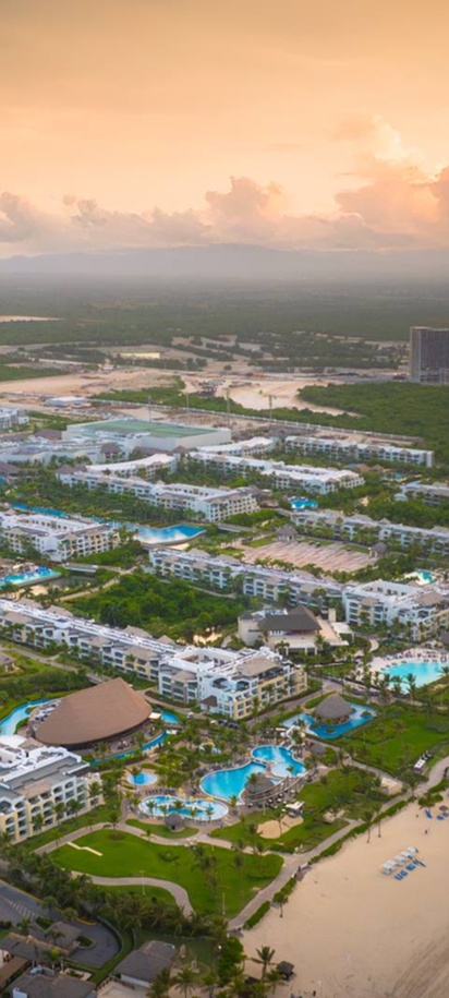 Sunset aerial view of Hard Rock Hotel & Casino Punta Cana