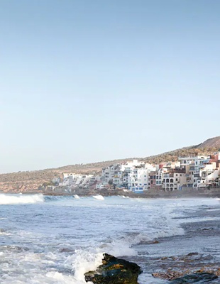 a scenic view of the coastal village of Taghazout in Morocco