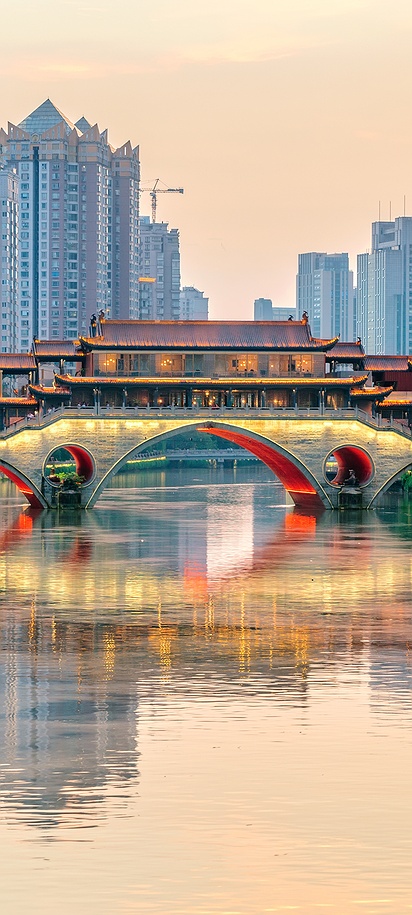 the historic Anshun Bridge over the Jin River in Chengdu, China