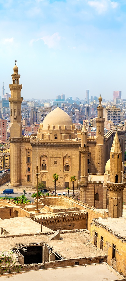 a panoramic view of the Mosque-Madrasa of Sultan Hasan in Cairo, Egypt