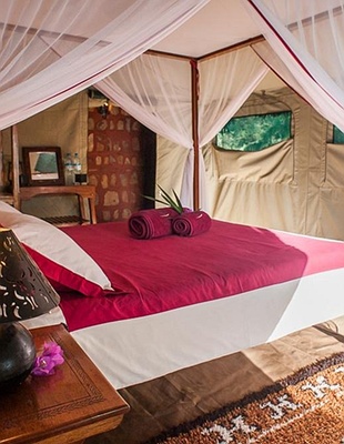 view from the open-sided main mess tent at Mandrare River Camp in southern Madagascar