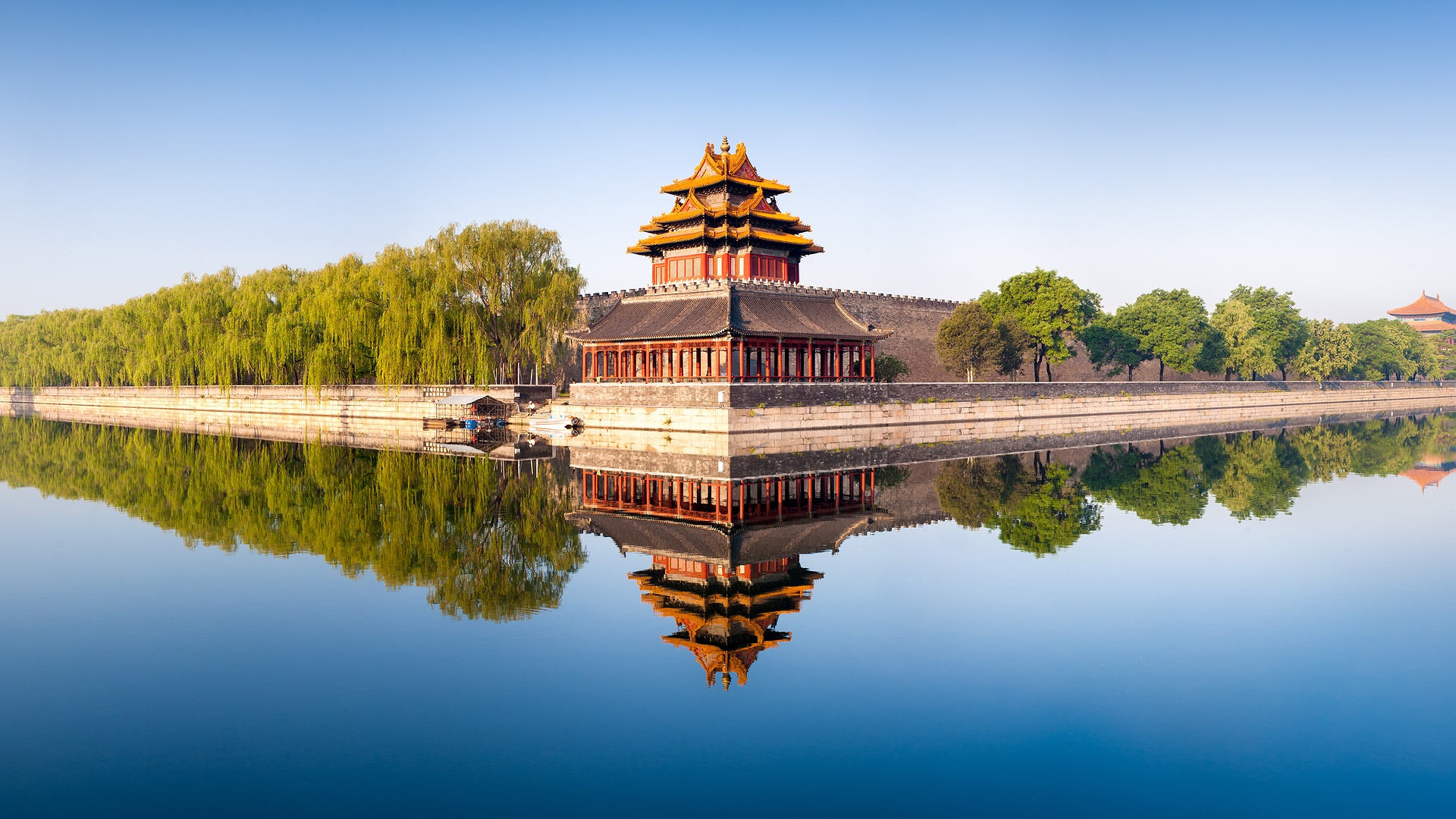 a corner watchtower of the Forbidden City in Beijing, China