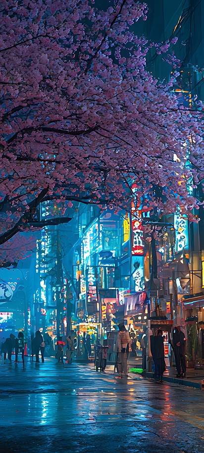 night scene on a rainy street in Tokyo, Japan