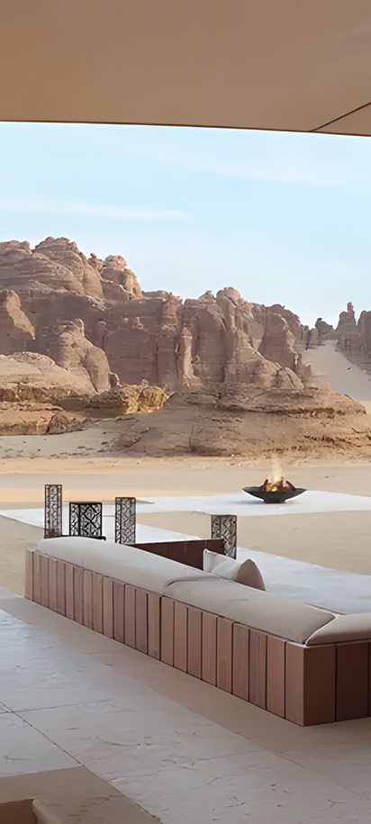 a luxury tented suite at the Banyan Tree AlUla resort in Saudi Arabia's Ashar Valley