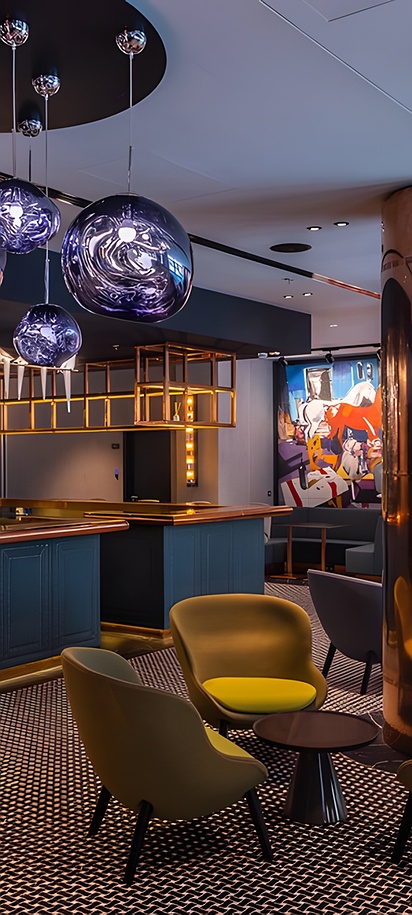 the lobby area of the Barceló Budapest hotel