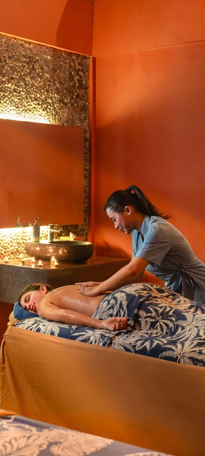 shows a spa treatment room at the Salila Spa, located within the Away Bali Legian Camakila resort in Bali, Indonesia
