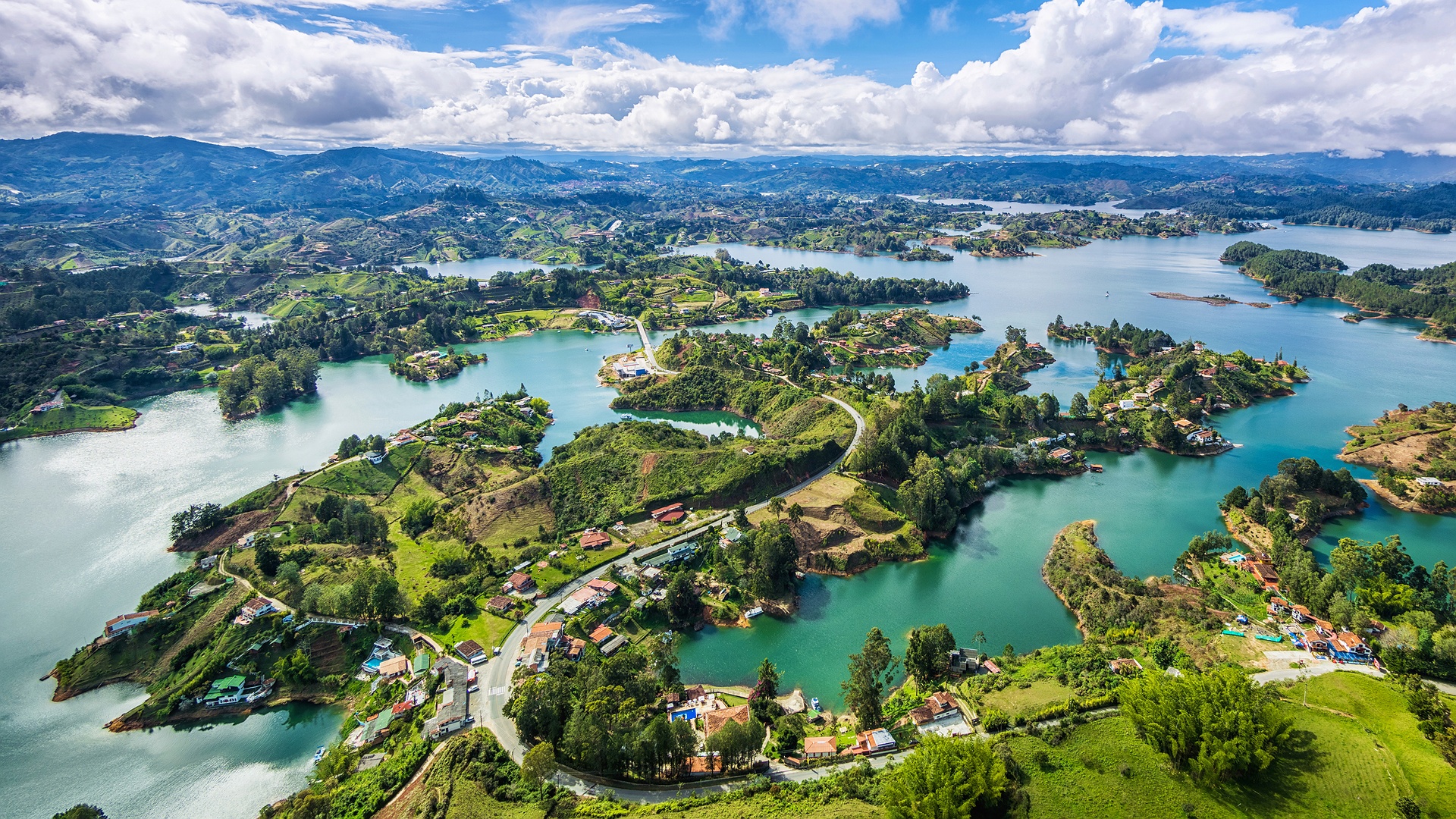 an aerial view of the town of Guatapé in Colombia