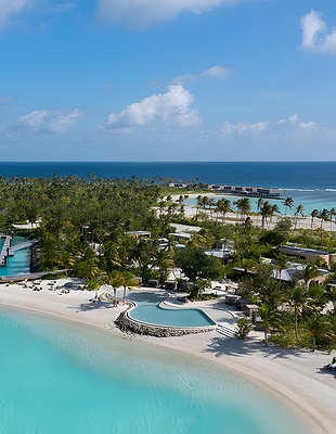 an aerial view of The Ritz-Carlton Maldives, Fari Islands, located in the North Malé Atoll