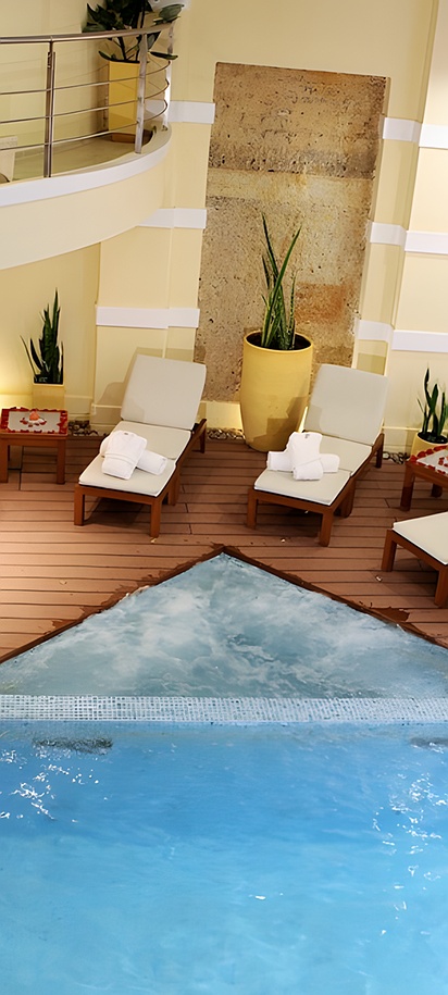 the indoor climatized pool area within the spa at the Hotel de la Opera in Bogotá, Colombia