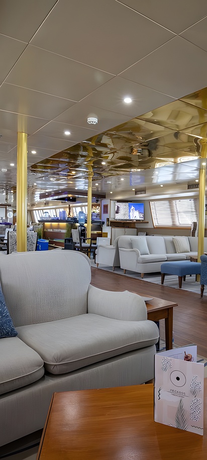 interior lounge area of the mega yacht Pegasos