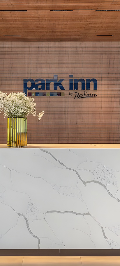 the reception desk of the Park Inn by Radisson Vilnius Airport Hotel & Business Centre in Lithuania