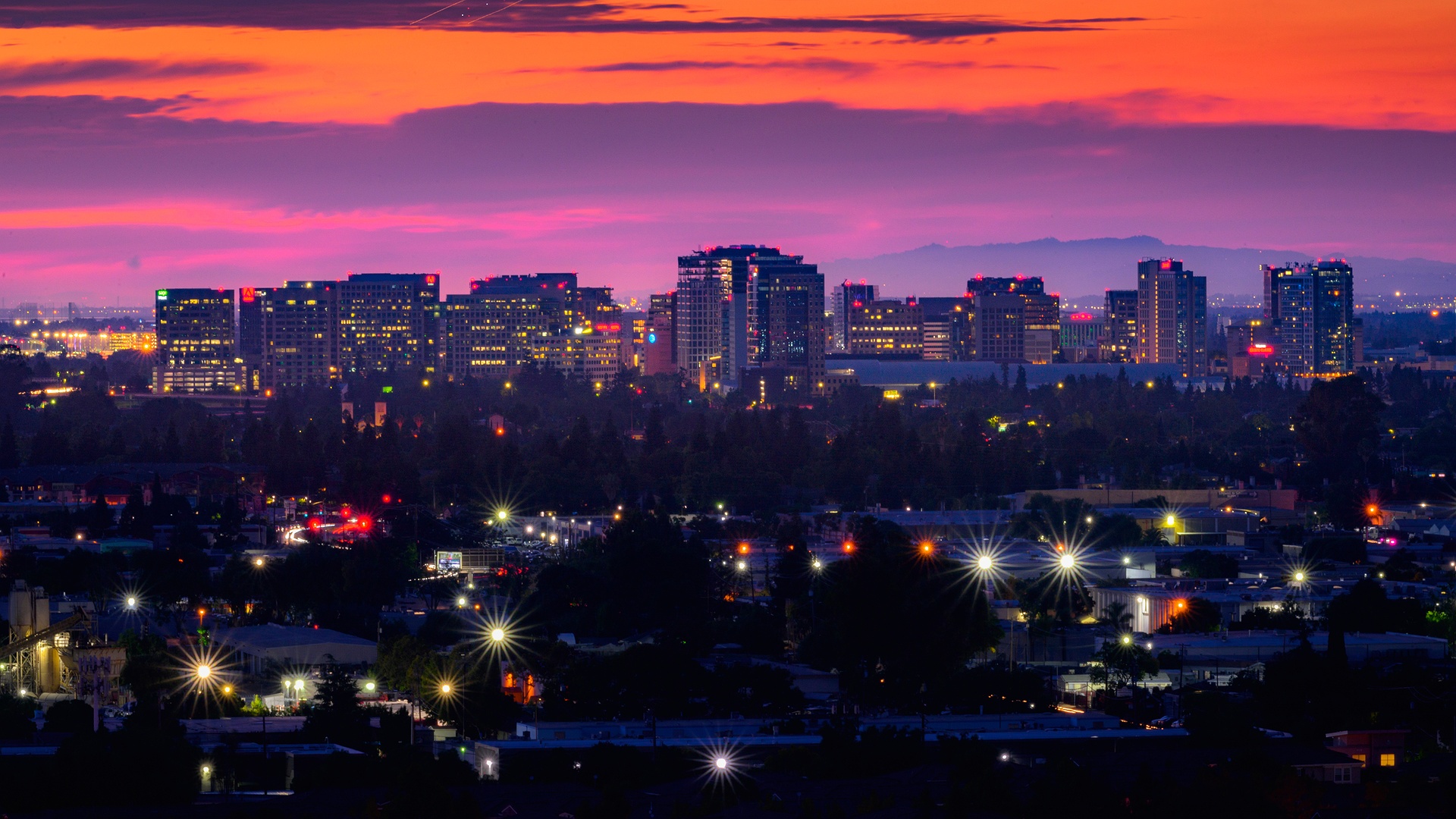 San Jose, California skyline at dusk