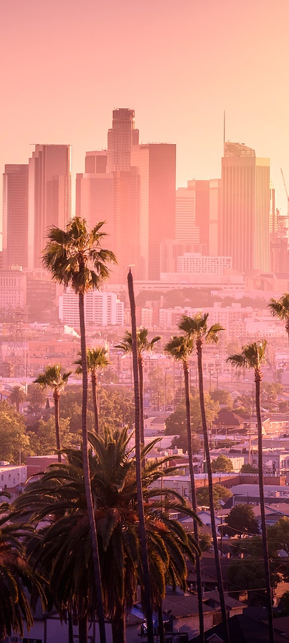 sunset over the Los Angeles skyline