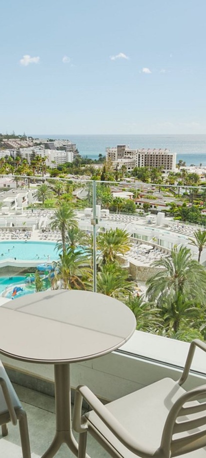 a balcony view from a room at the Gloria Palace San Agustín Thalasso & Hotel in Gran Canaria, Spain