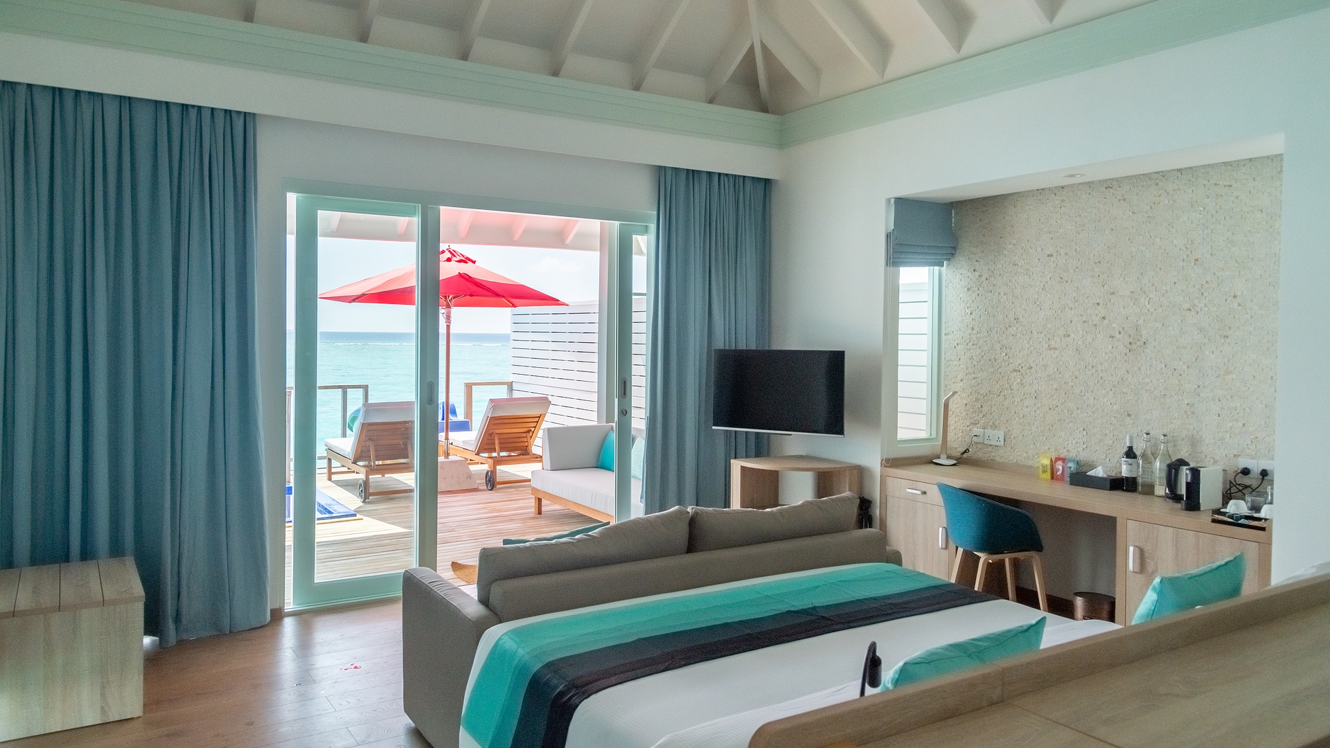 water villa with pool slide bedroom