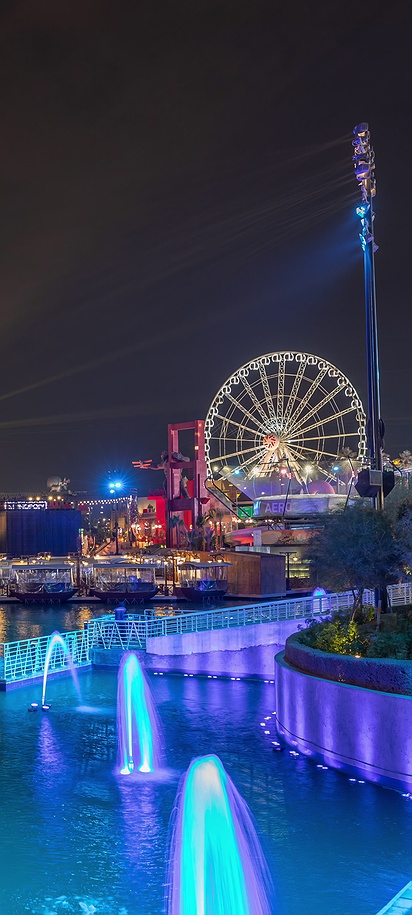 a night panorama of the Boulevard World entertainment park located in Riyadh, Saudi Arabia