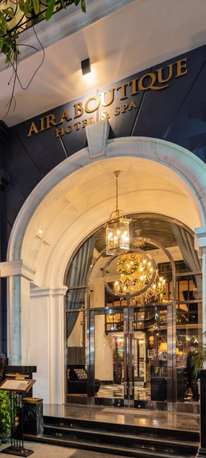 entrance to the Aira Boutique Hanoi Hotel & Spa in Vietnam
