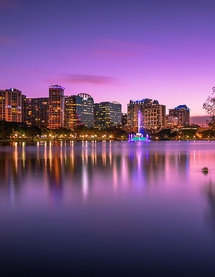 an aerial view of Lake Eola Park located in downtown Orlando, Florida