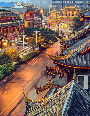 the Forbidden City in Beijing, China, at sunset