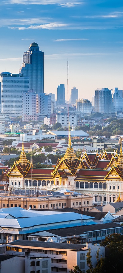a panoramic view of the Bangkok skyline in Thailand