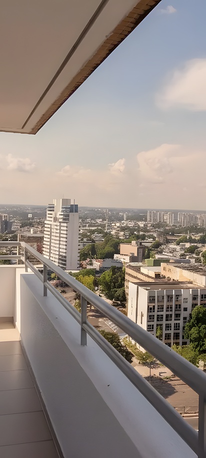 a view from an apartment balcony overlooking a city skyline