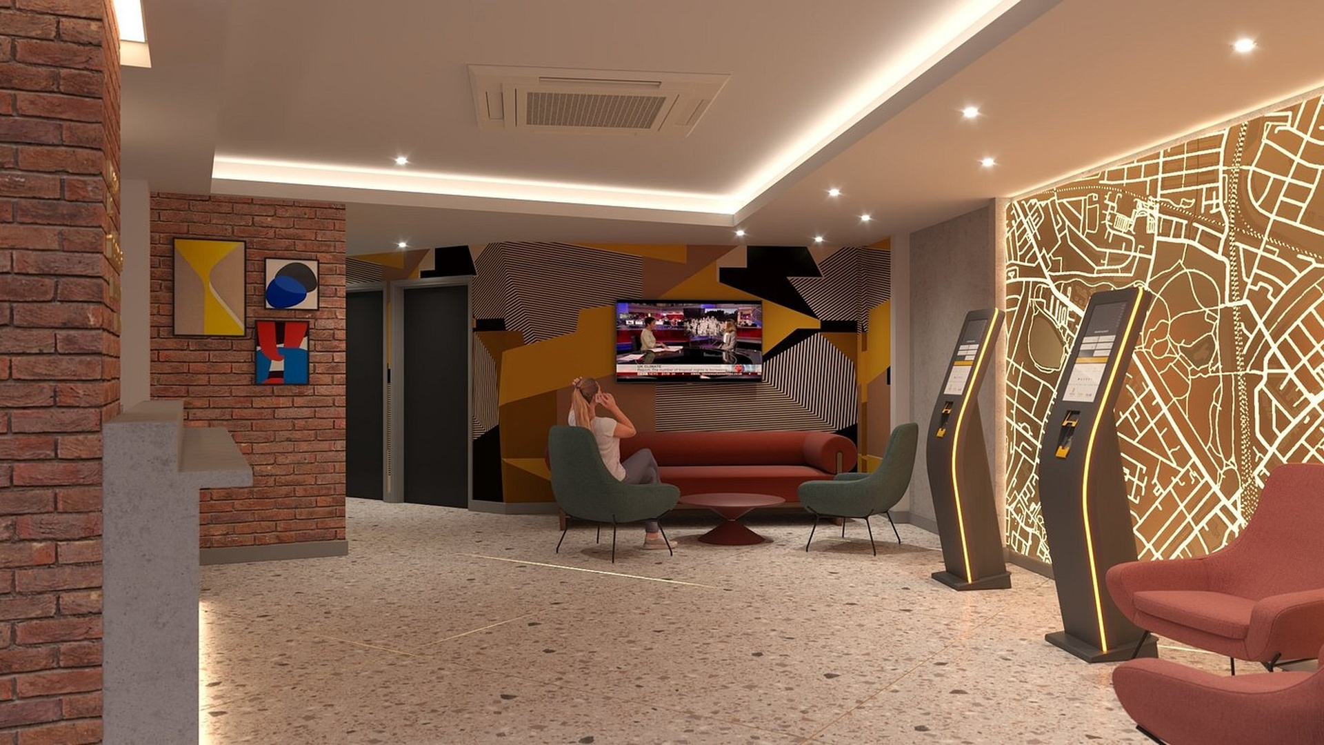 lobby of the Maldron Hotel Finsbury Park, London