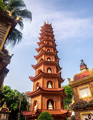 the Tran Quoc Pagoda, the oldest Buddhist temple in Hanoi, Vietnam