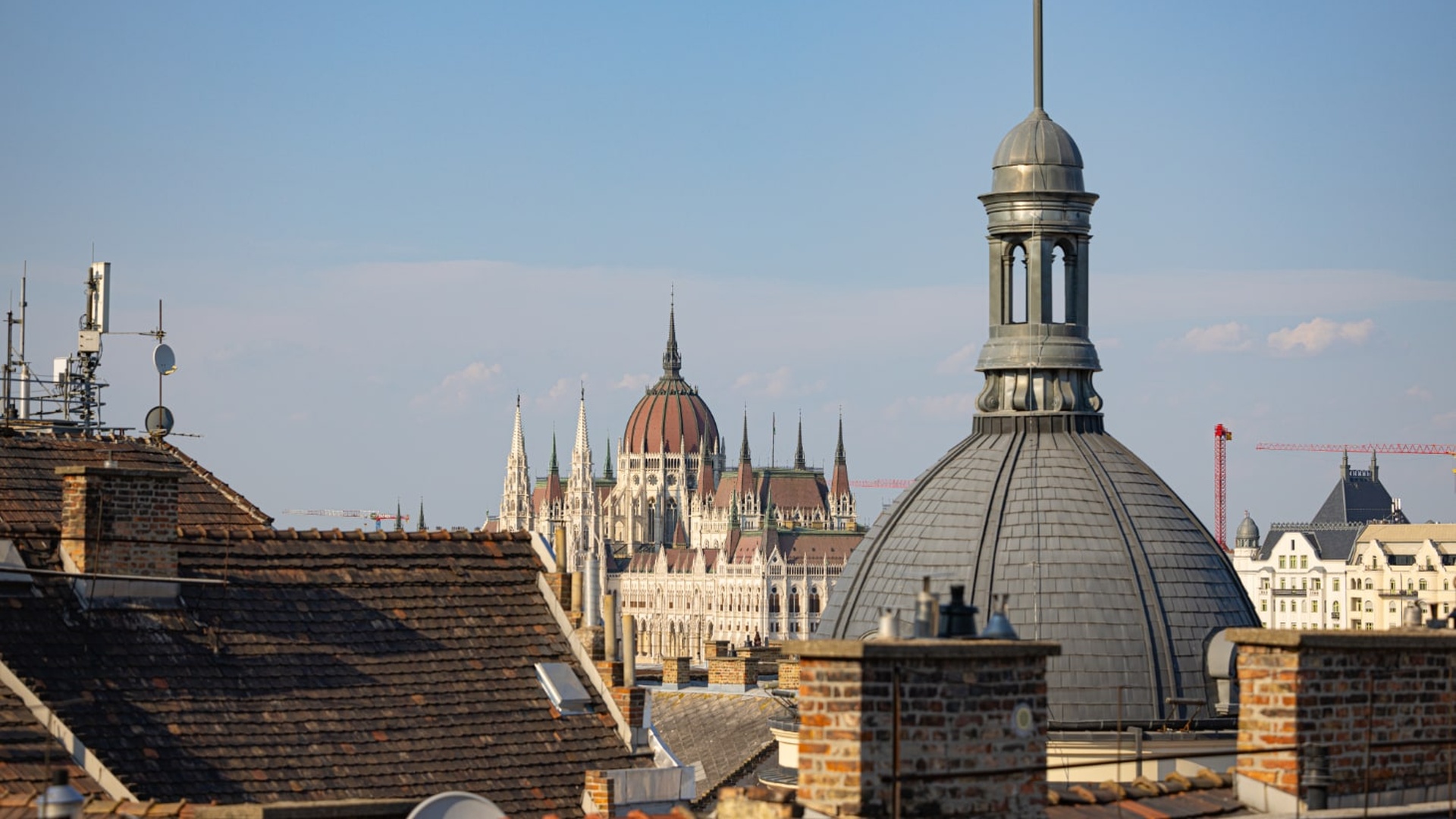 Aerial view Hungarian Parliament Building in Budapest, Hungary