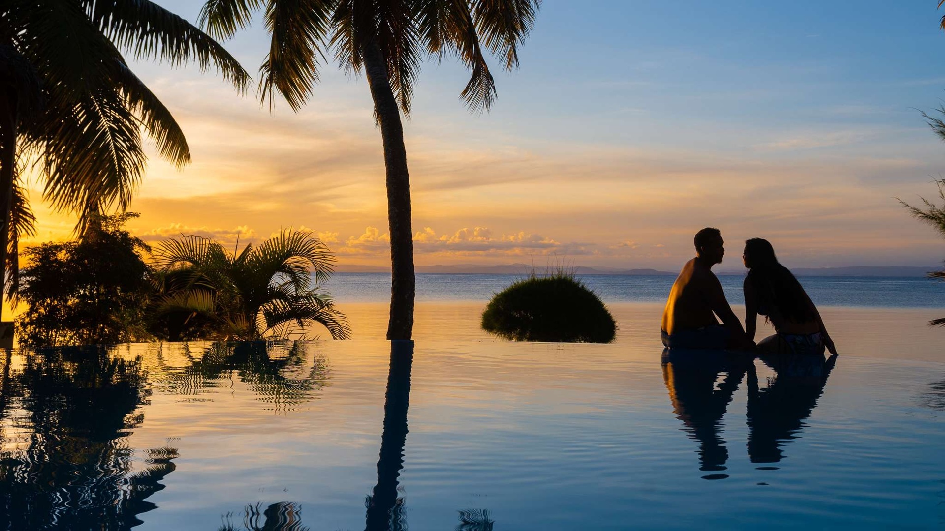 an infinity pool at the Mantis Soanambo Hotel & Spa on Sainte Marie Island, Madagascar