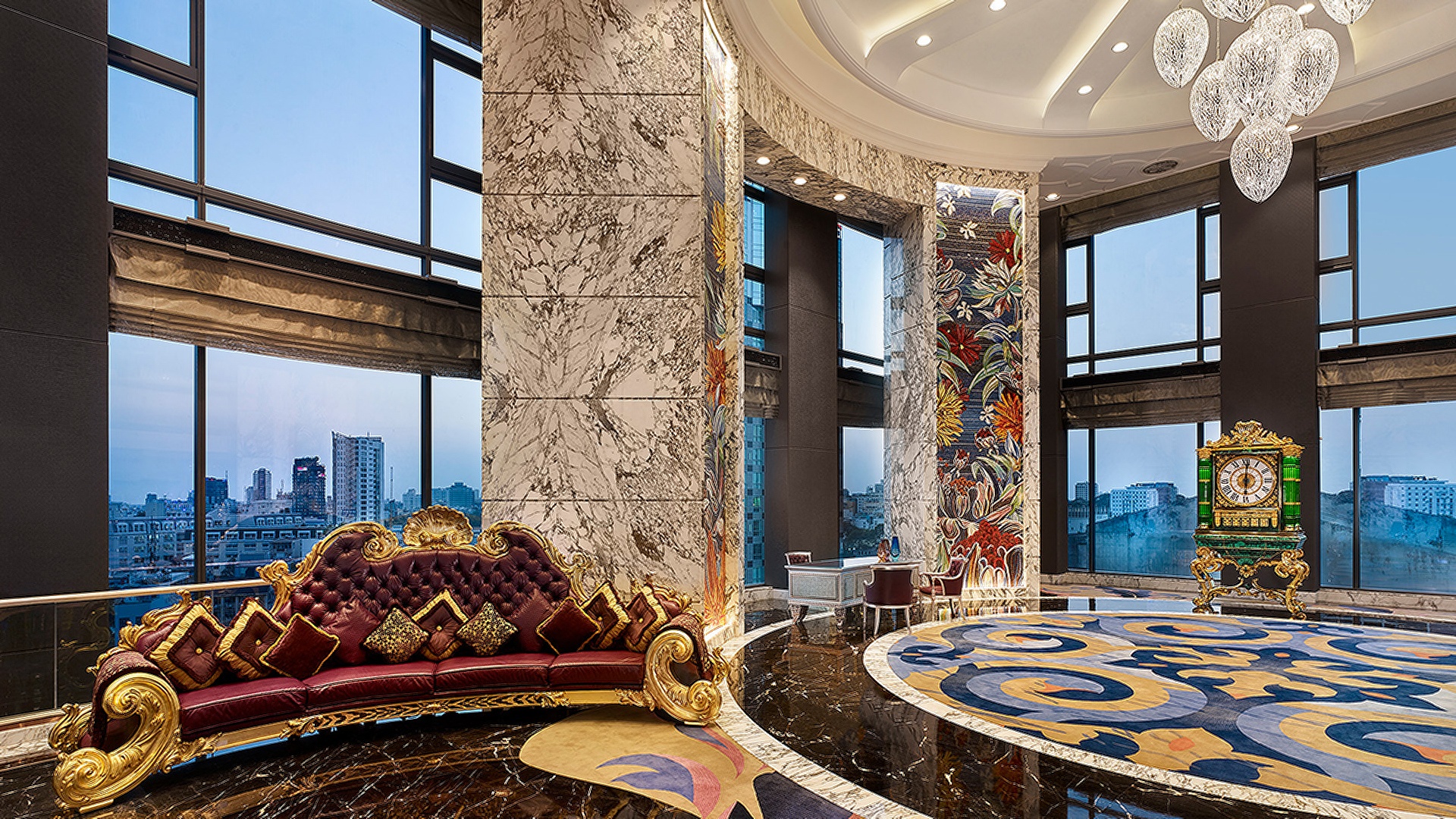 the opulent interior of The Reverie Saigon, a luxury hotel located in Ho Chi Minh City, Vietnam.