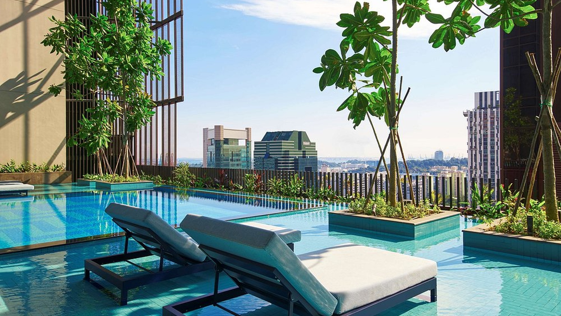 rooftop pool terrace at the Oasia Hotel Downtown in Singapore