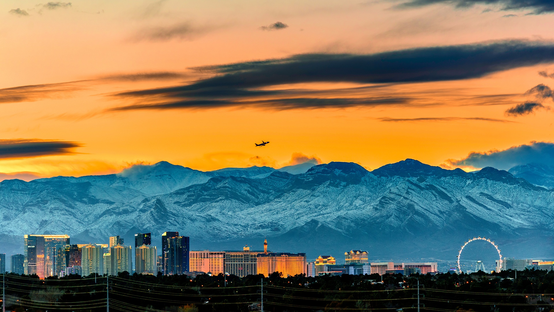 Las Vegas skyline at sunset