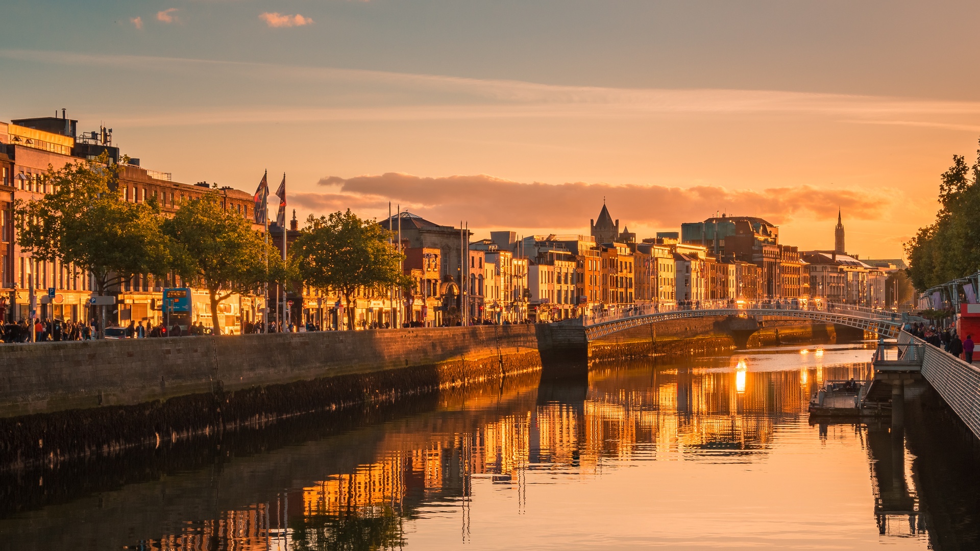 River Liffey in Dublin, Ireland at sunset