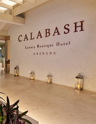 an aerial view of the Calabash Hotel in Grenada, located on the secluded L'Anse Aux Epines beach