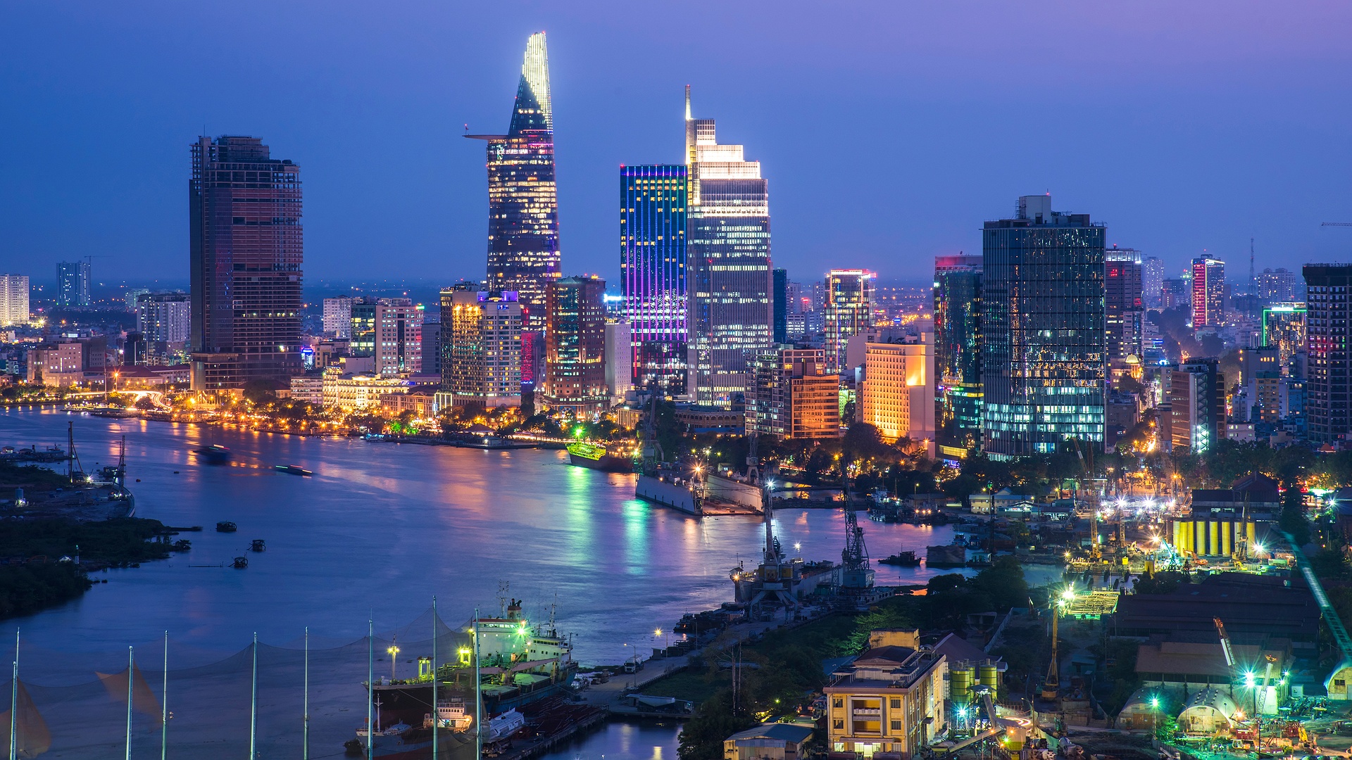 nighttime view of Ho Chi Minh city in Vietnam