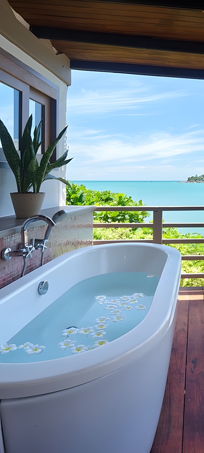 a private wooden terrace at the Garrya Tongsai Bay Samui resort