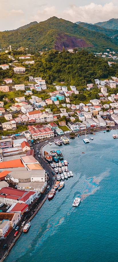 aerial view of St. George's, the capital city of Grenada