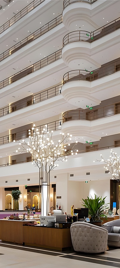 the luxurious and refined lobby of the Mövenpick Samarkand hotel